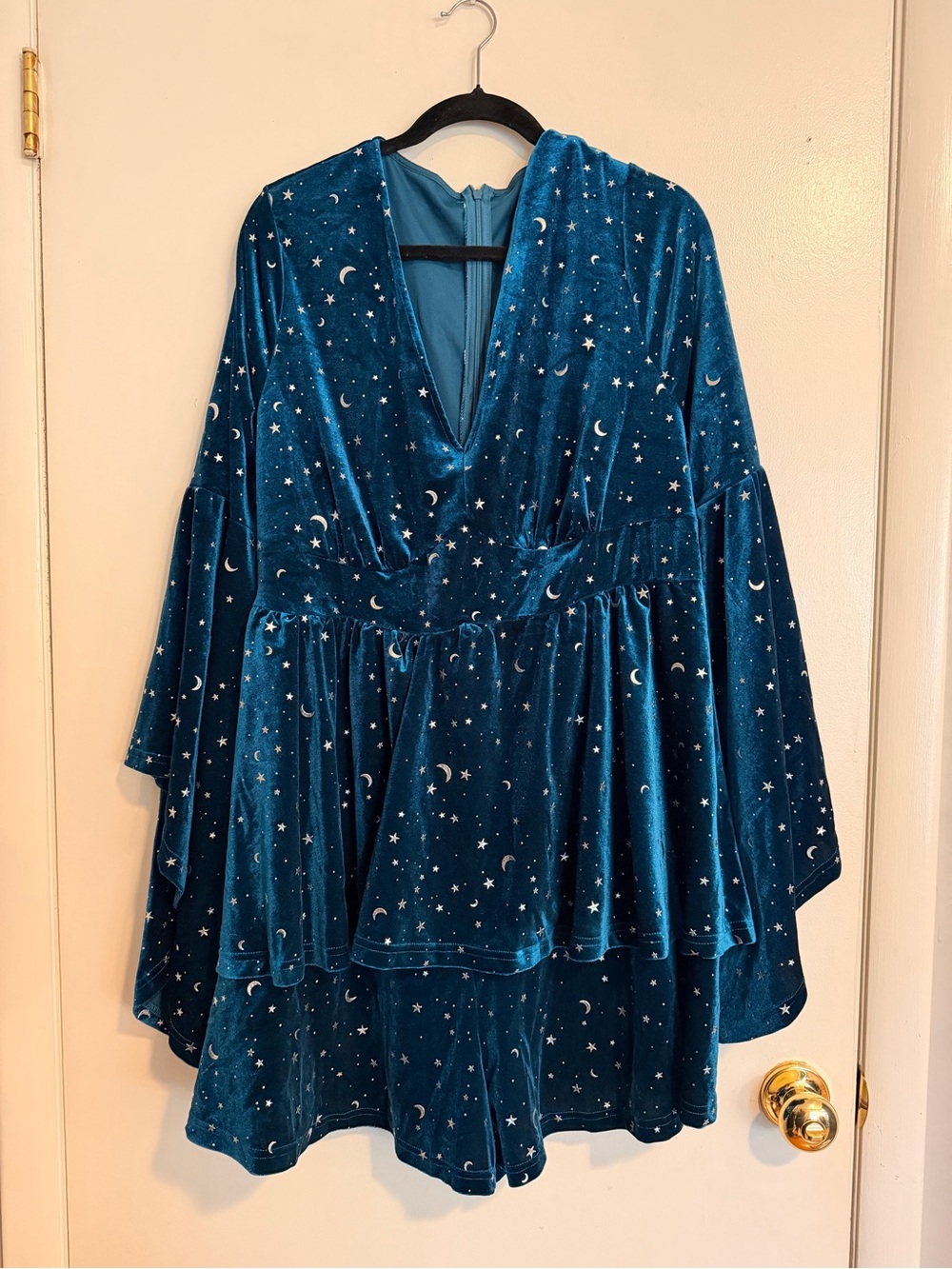 Teal Velvet Star & Moon V-Neck Romper